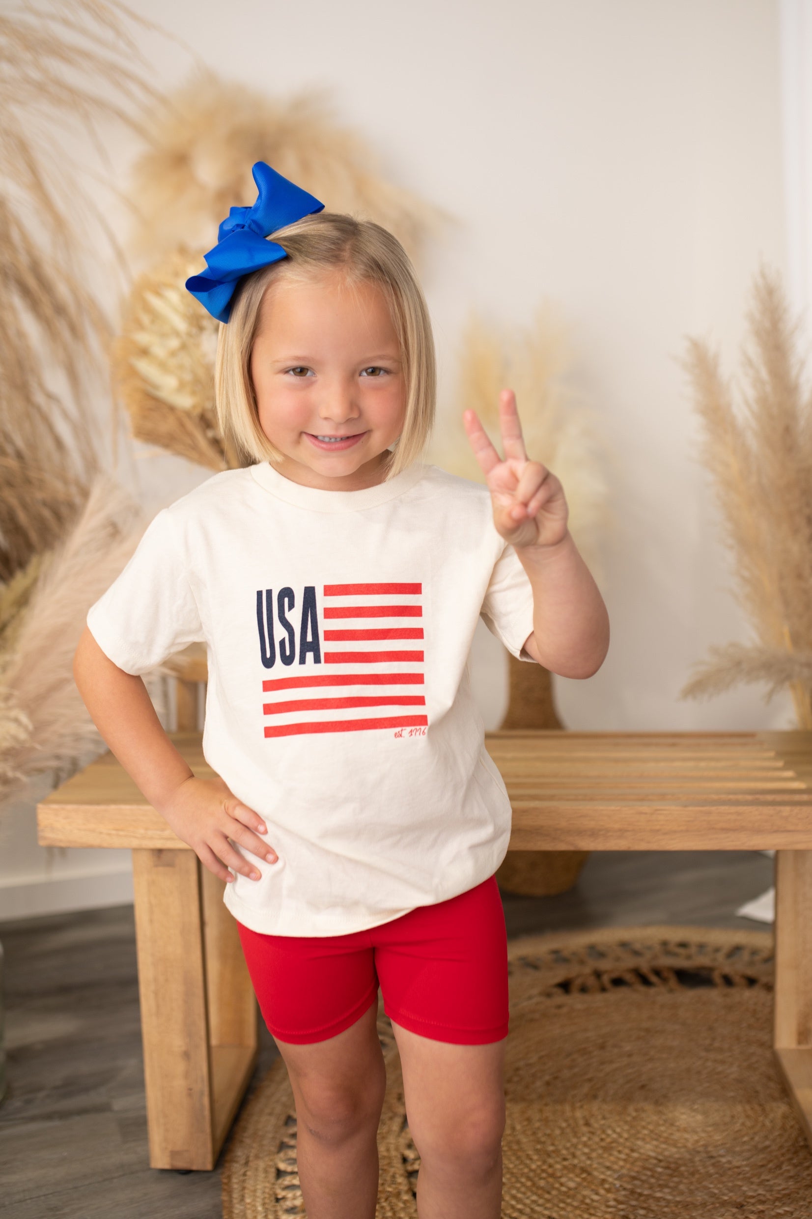 Kid's USA Flag Graphic Tee-Natural