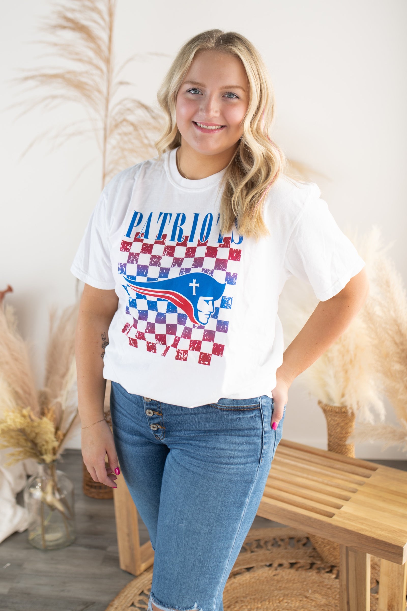 Patriots Checkered Mascot Graphic Tee