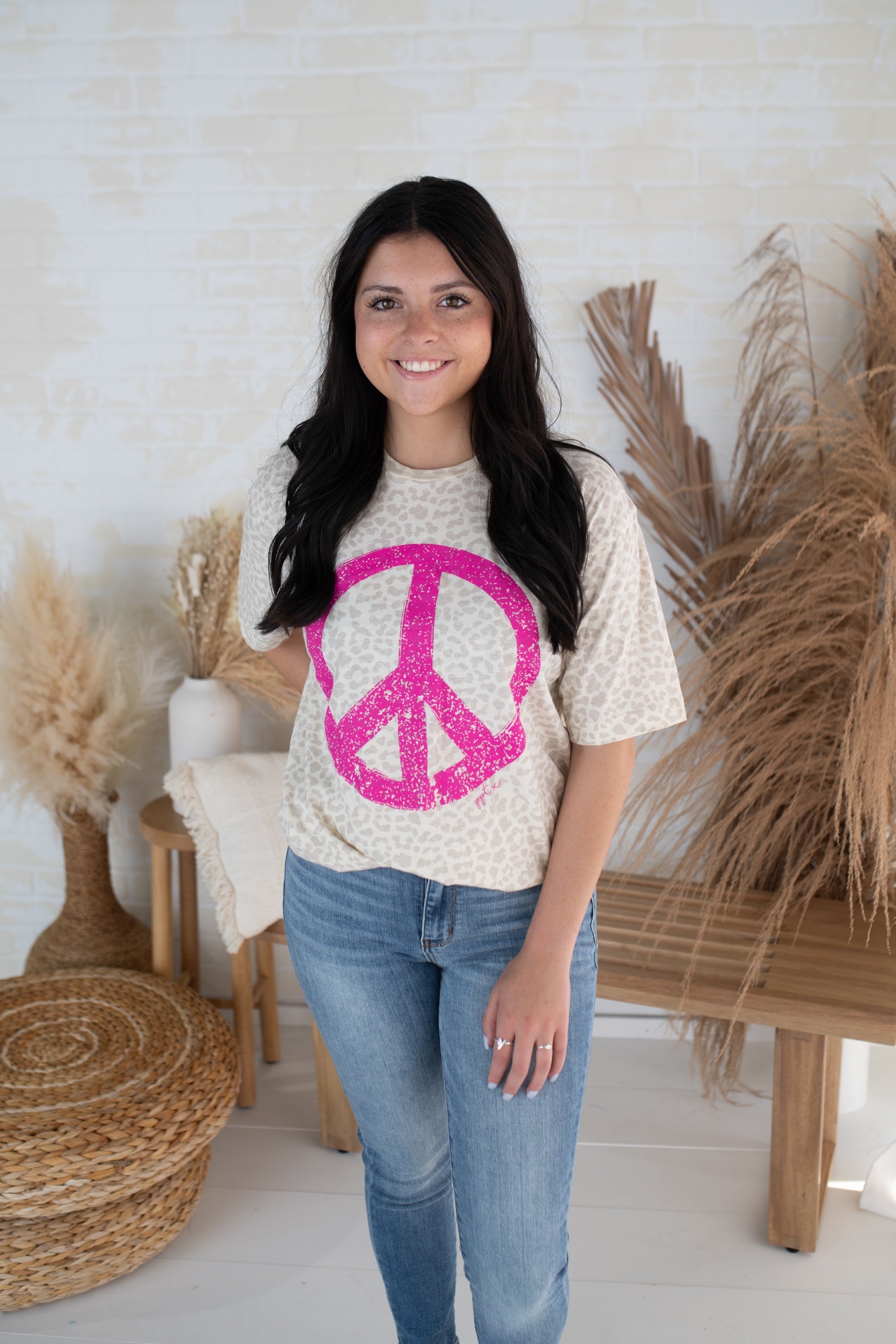 Natural Leopard Peace Sign Tee
