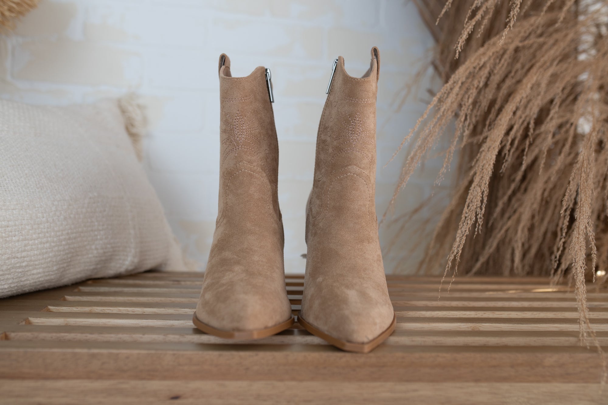 Mary Anne Rowdy Camel Suede Half-Up Cowgirl Boots