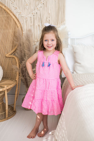 Girl's Pink Gingham Tiered Dress