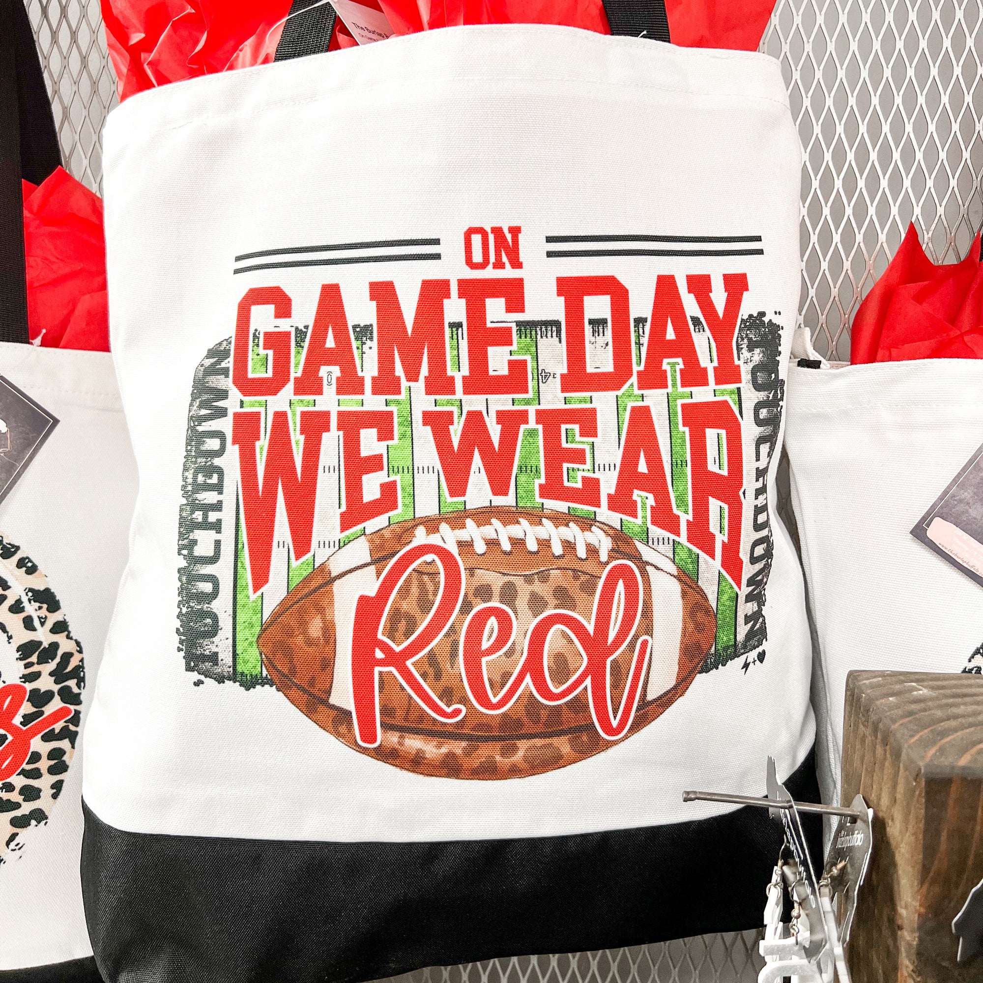 On Game Day We Wear Red Tote Bag