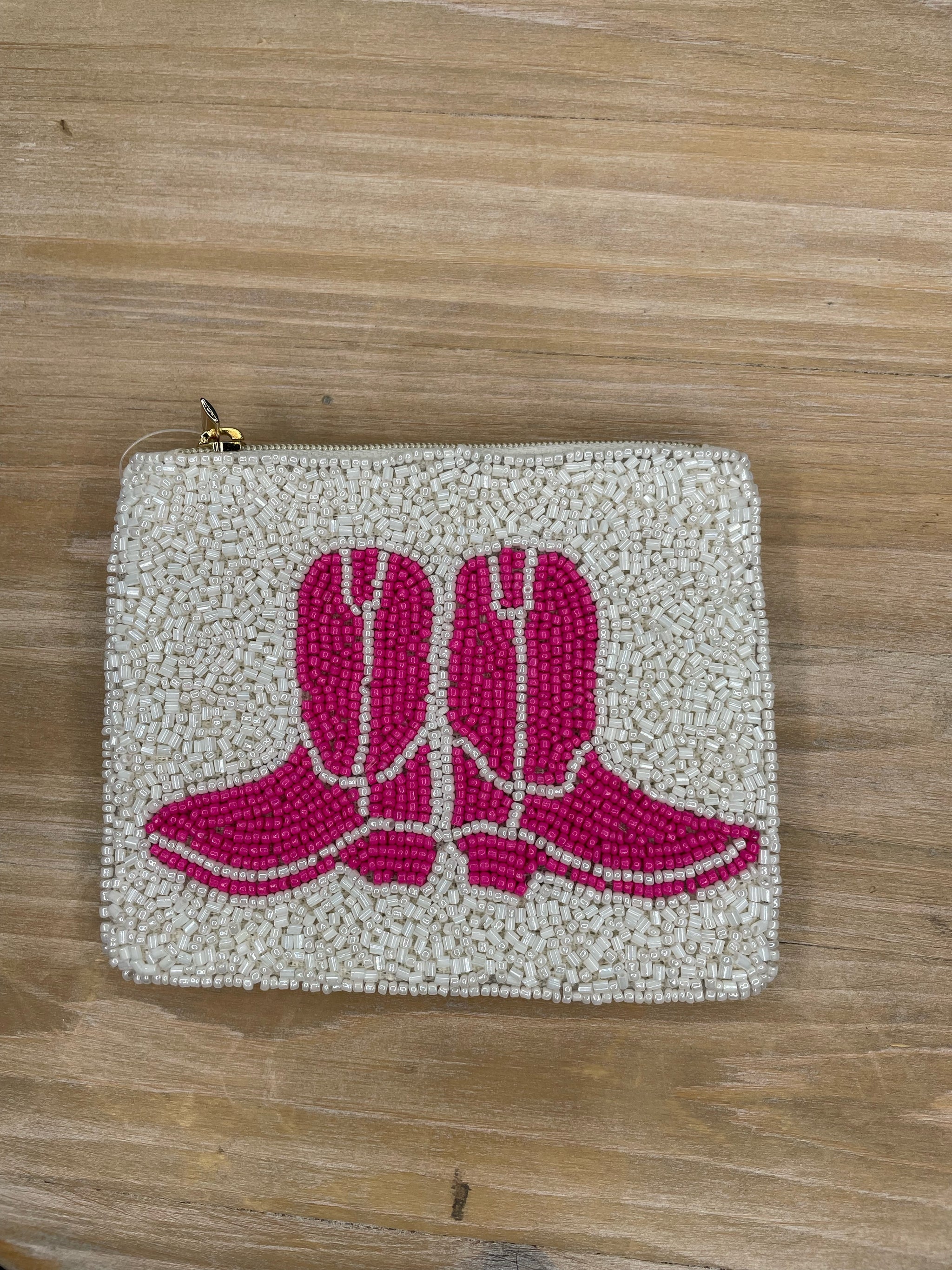 Pink Boot Beaded Keychain Pouch