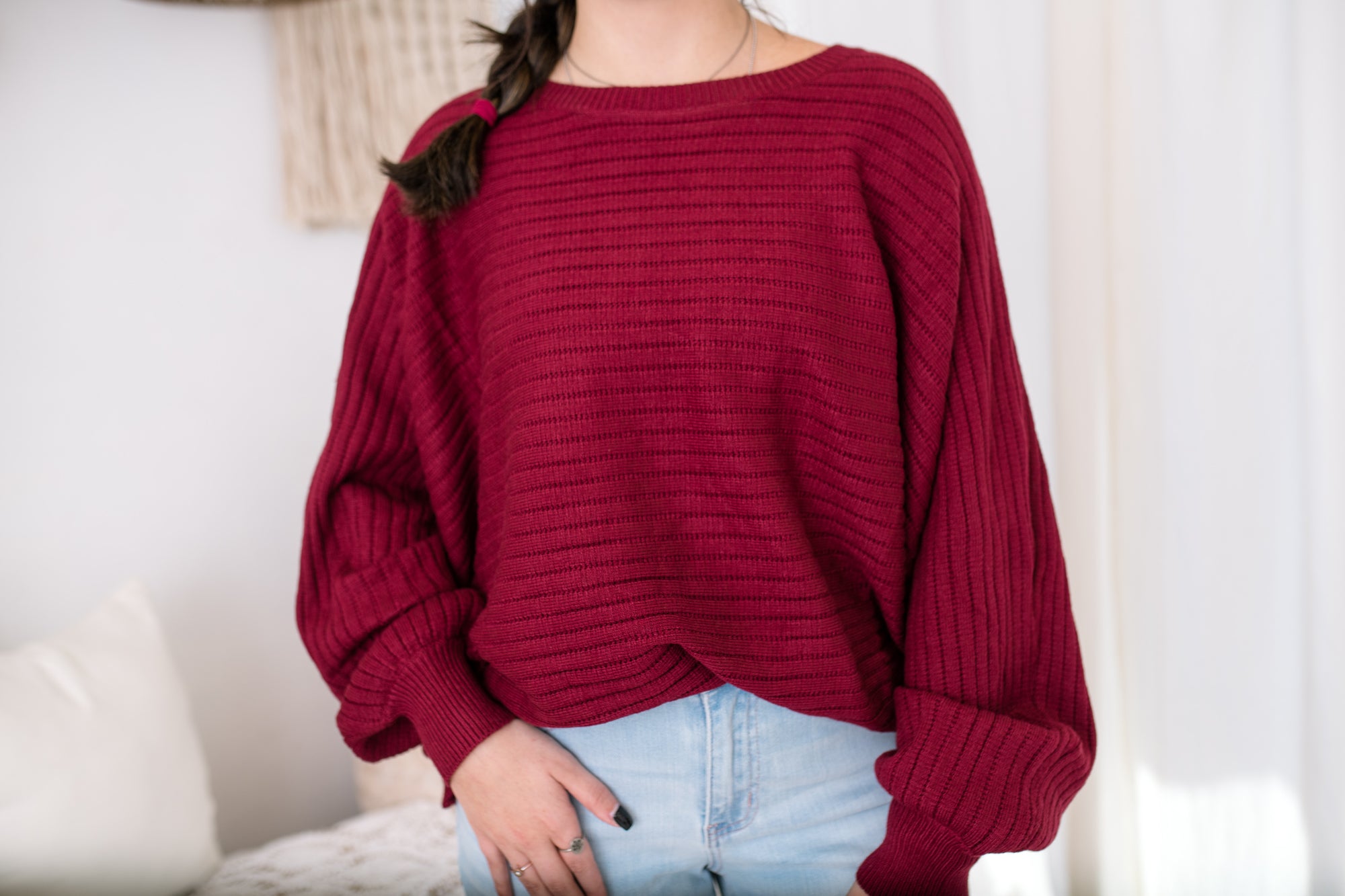 Joanne Burgundy Lined Knit Sweater