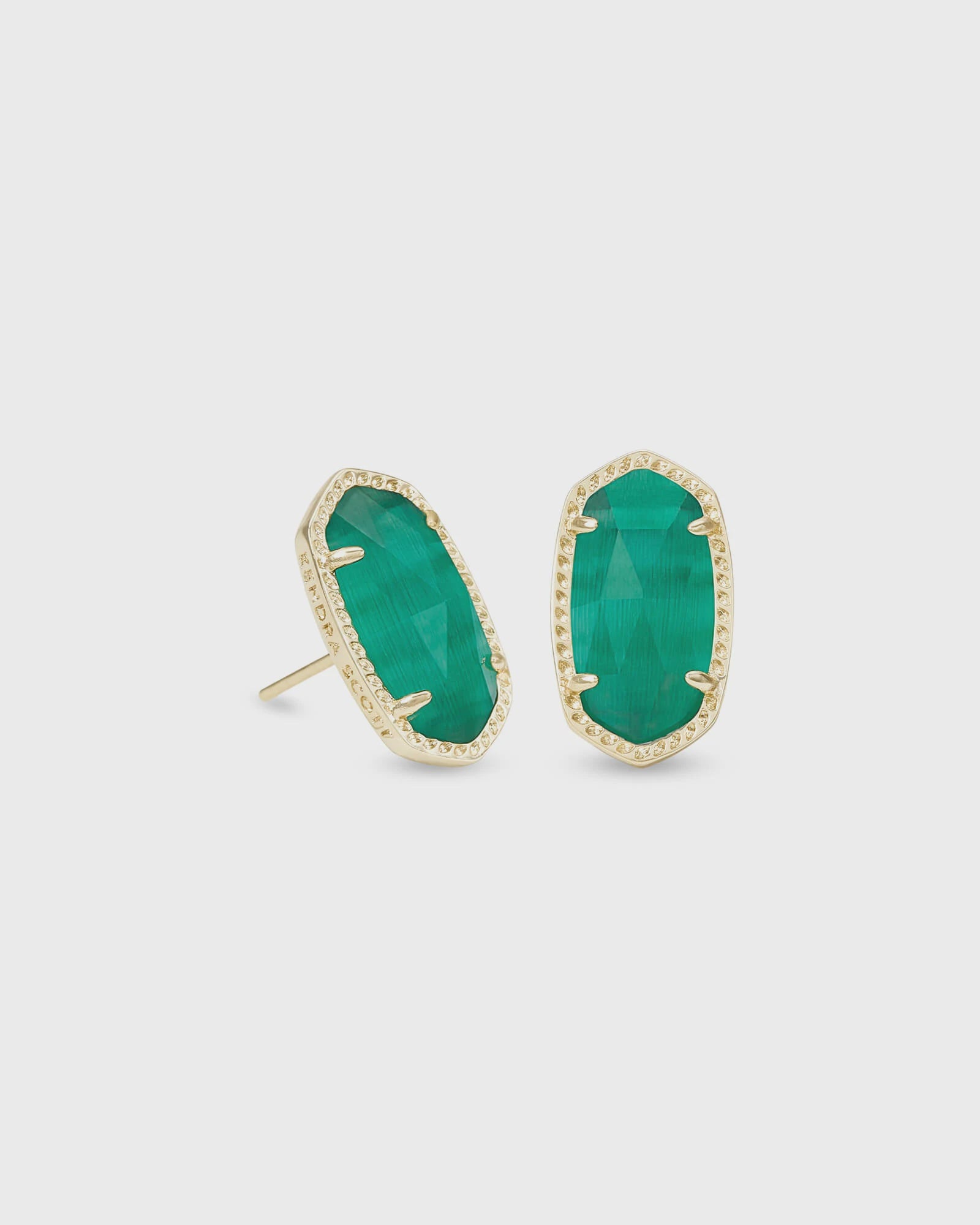 Ellie Stud Earrings Gold Emerald Cat's Eye