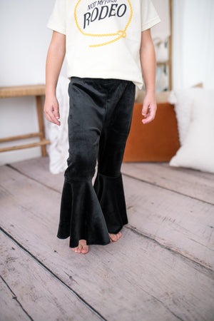 Lina Pleated Velour Bell Bottoms - Black