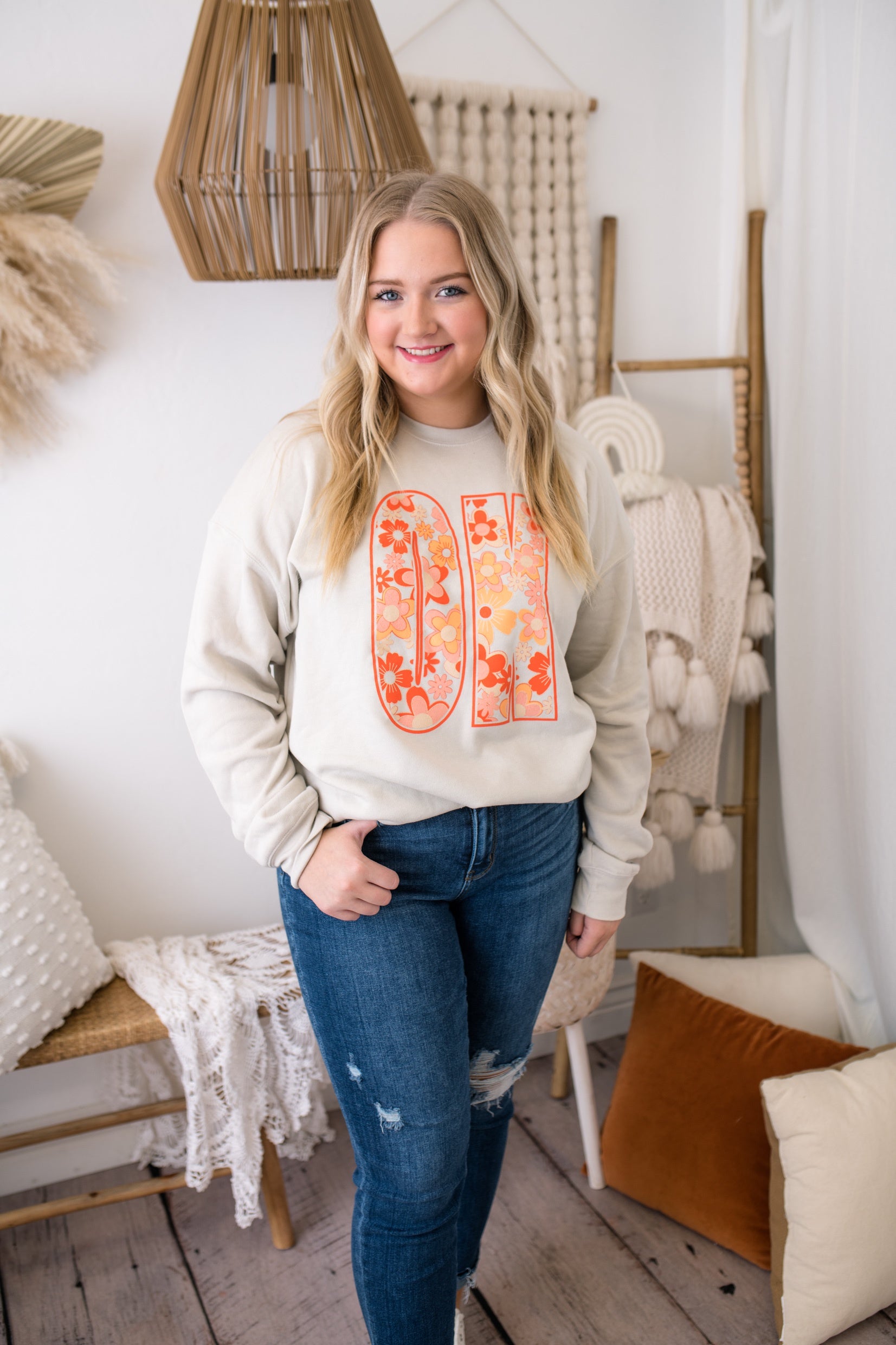 Orange OK Floral Soft Sweatshirt