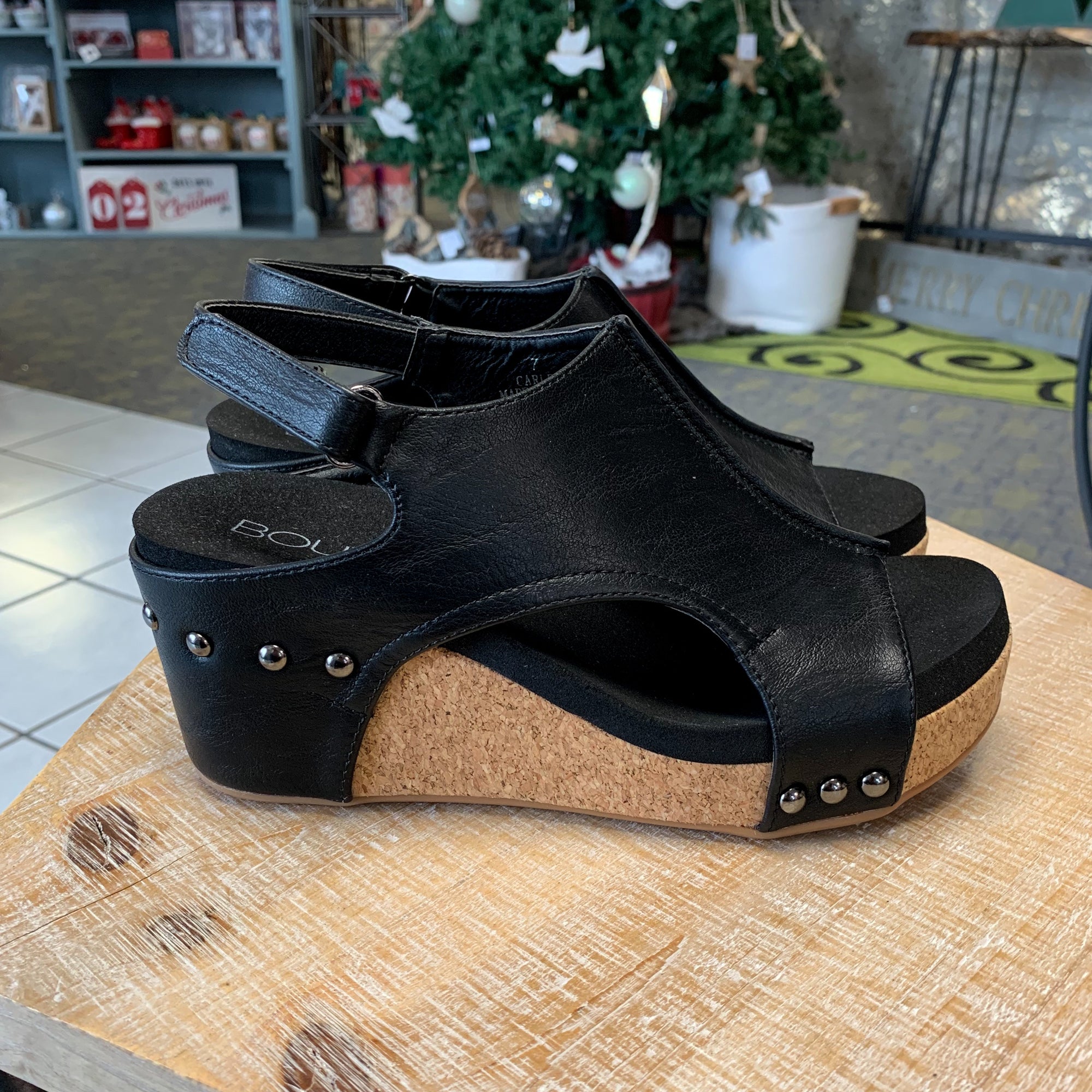 Carley Black Smooth Wedge